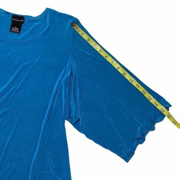 CITIKNITS Blue 3/4 Sleeve Asymmetrical Scalloped Hem Blouse - Picture 8 of 11